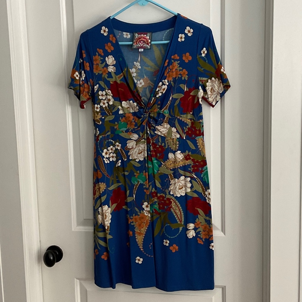 Johnny Was Blue Floral Mini Dress